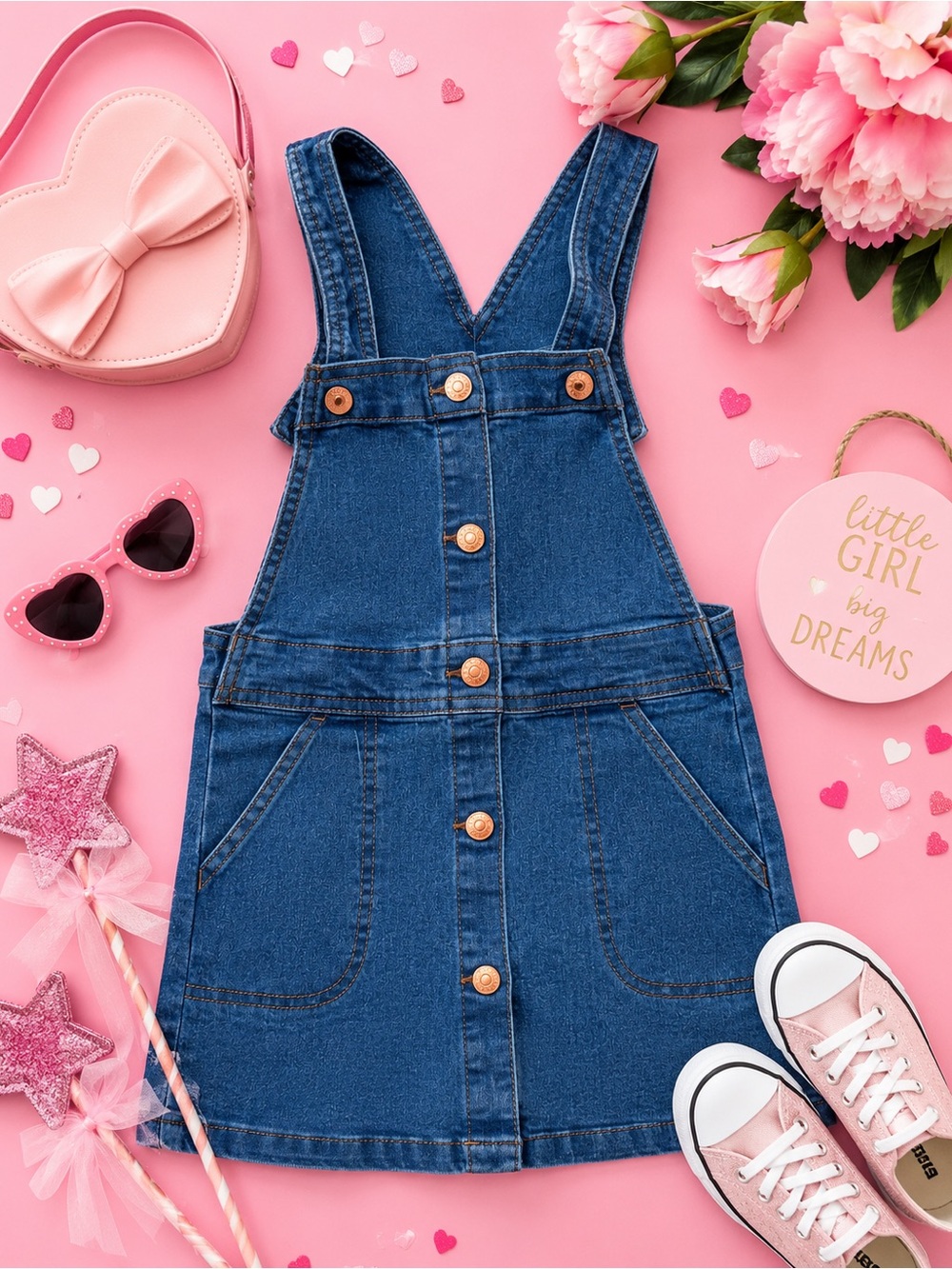 BCBGirls Blue Denim Overall Dress with Front Buttons
